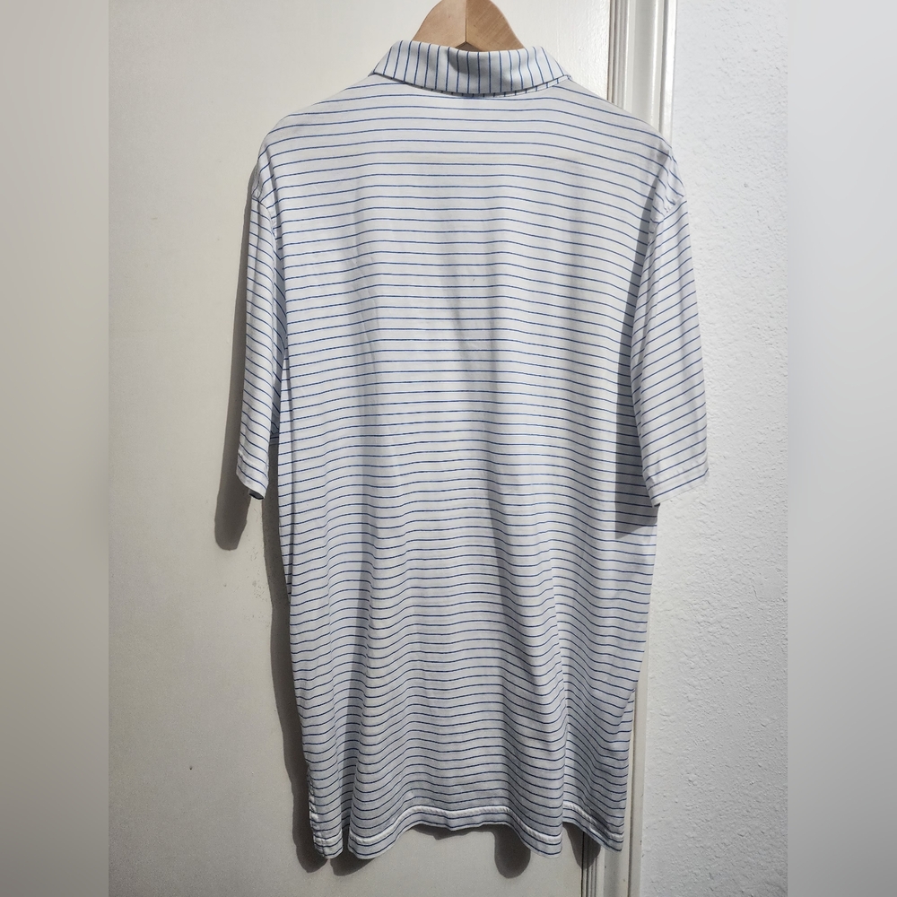 Peter Millar Men Polo Shirt Blue White Stripe Cotton Golf Short Sleeve Size L - Picture 3 of 7